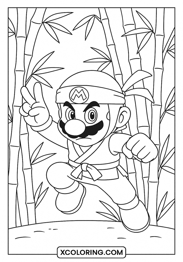 Ninja Mario in Bamboo Land coloring page