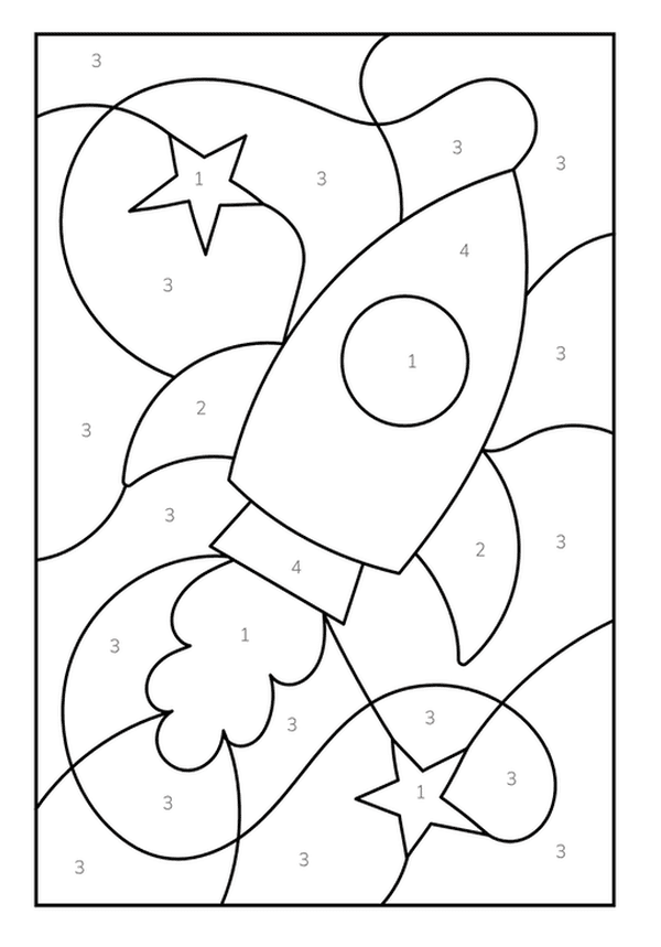 Printable Numbered Space Rocket Page Coloring Sheet