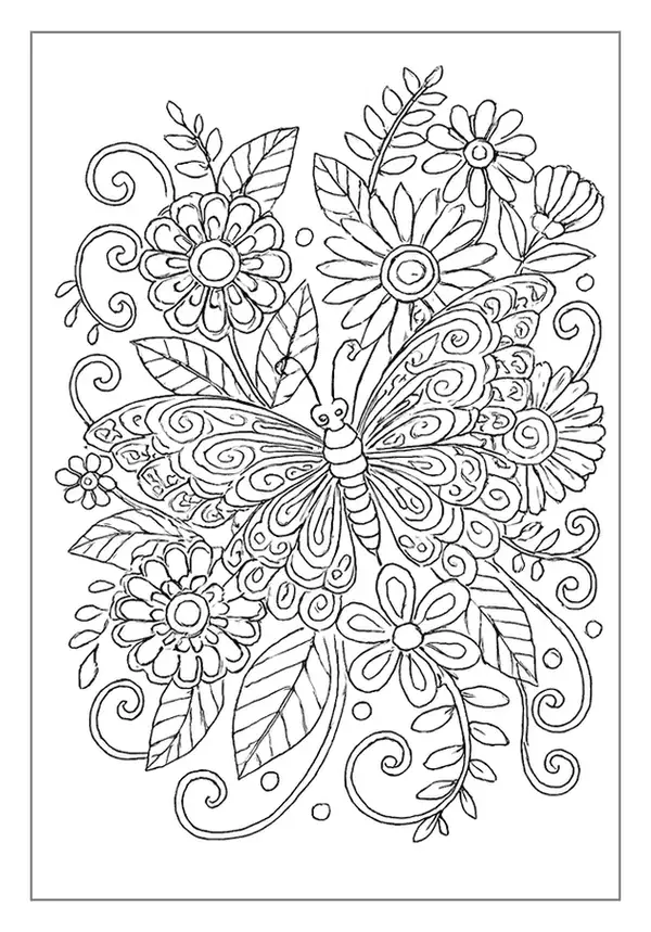 Ornate diamond floral pattern coloring page with layered petals.
