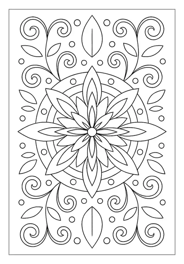 Paisley floral leaf design for pattern coloring page with dot accents.