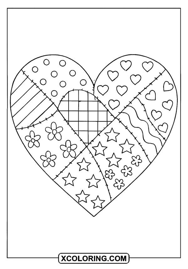 Patchwork Heart Quilt Page coloring page