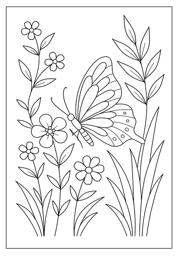 Peaceful Butterfly Nature Moment coloring page