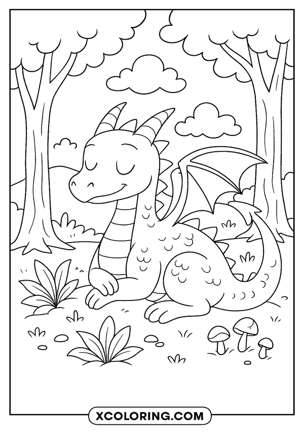 Peaceful Forest Dragon Moment coloring page