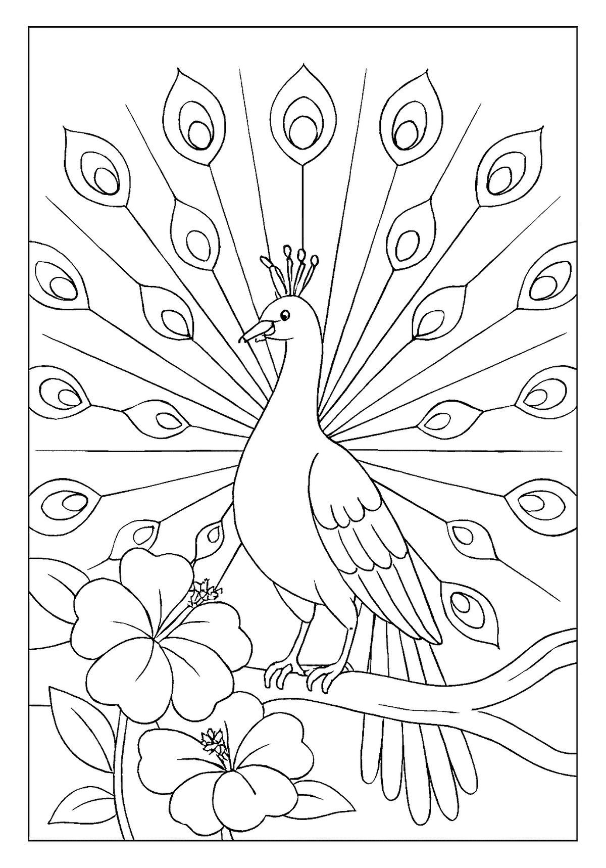 Peacock Displaying Its Feathers Cute Design Magnificent peacock bird coloring page showing its huge, decorative fan of feathers.