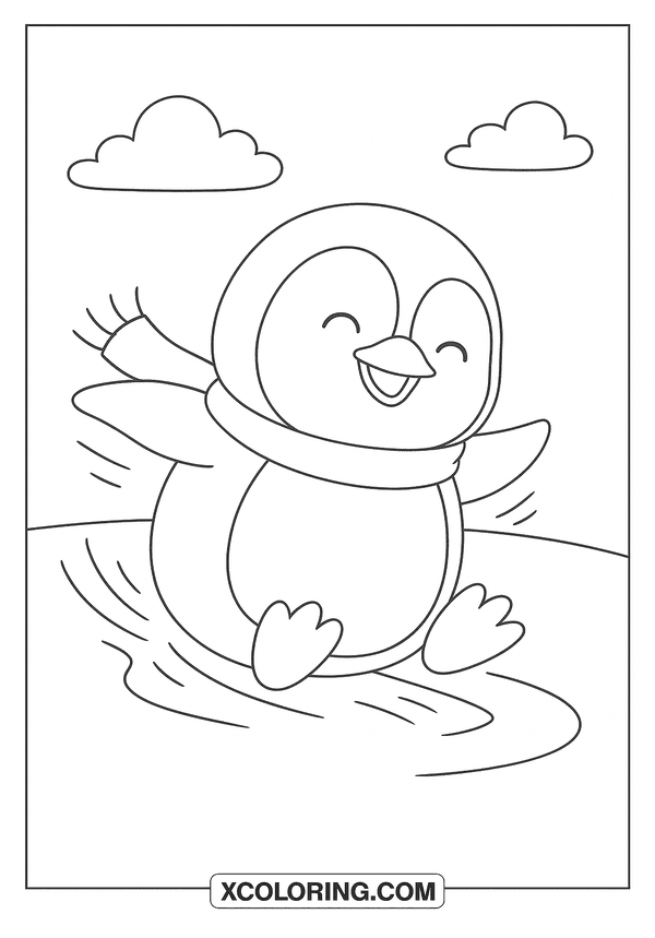 Penguin Sliding on Ice coloring page