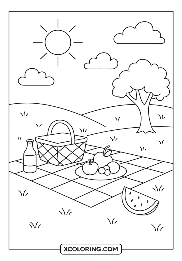 Picnic Under Blue Skies coloring sheet