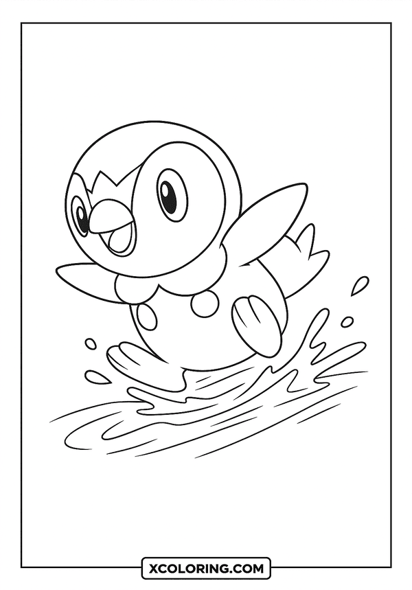 Piplup Sliding on Ice coloring sheet