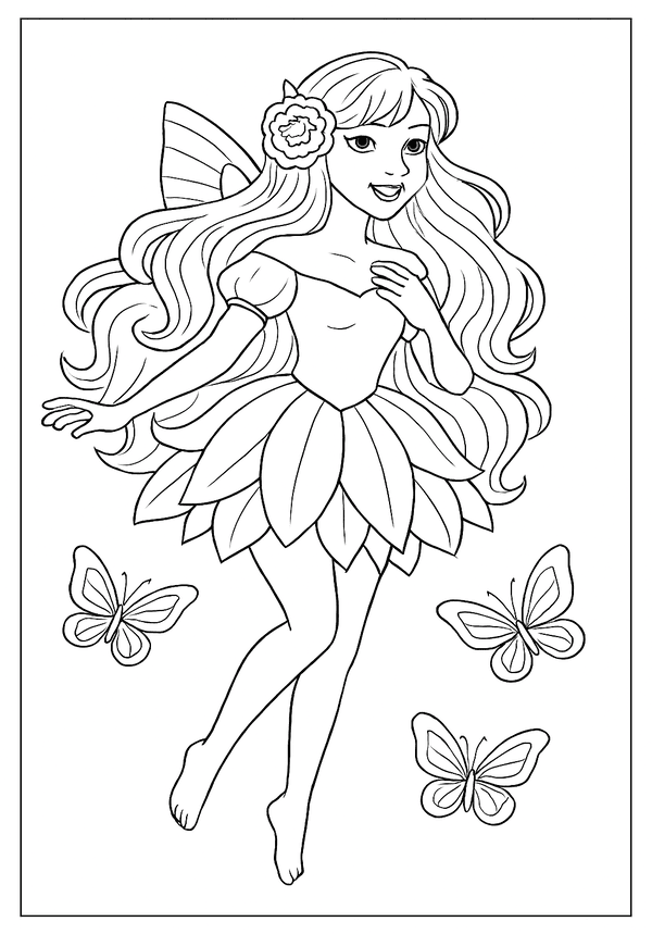 Printable Pixie With Butterflies Sheet Coloring Sheet