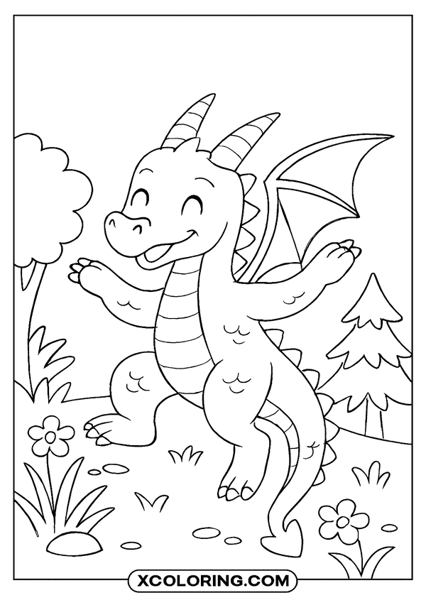 Playful Little Dragon Dance coloring sheet