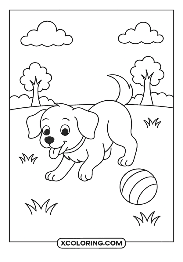 Playful Puppy With Ball coloring sheet