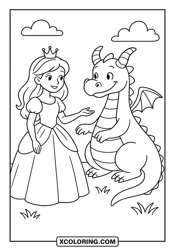 Princess and Friendly Dragon coloring page