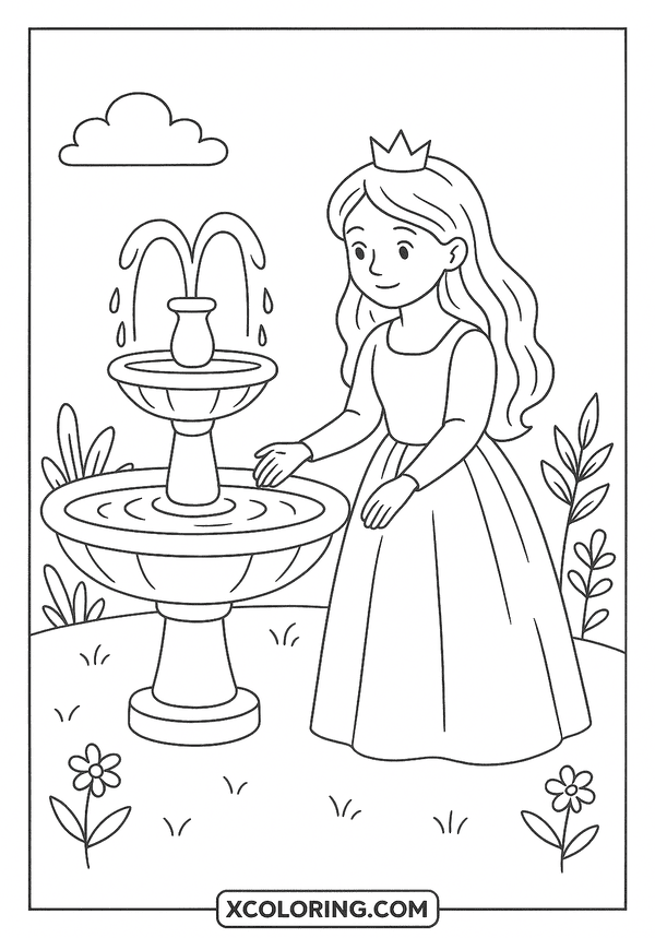 Princess at the Fountain coloring page