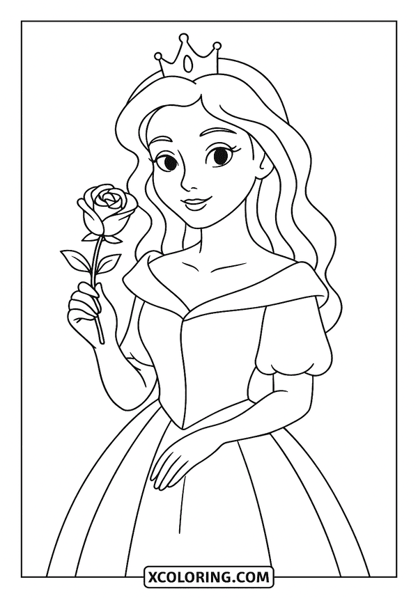 Princess Holding a Rose coloring sheet