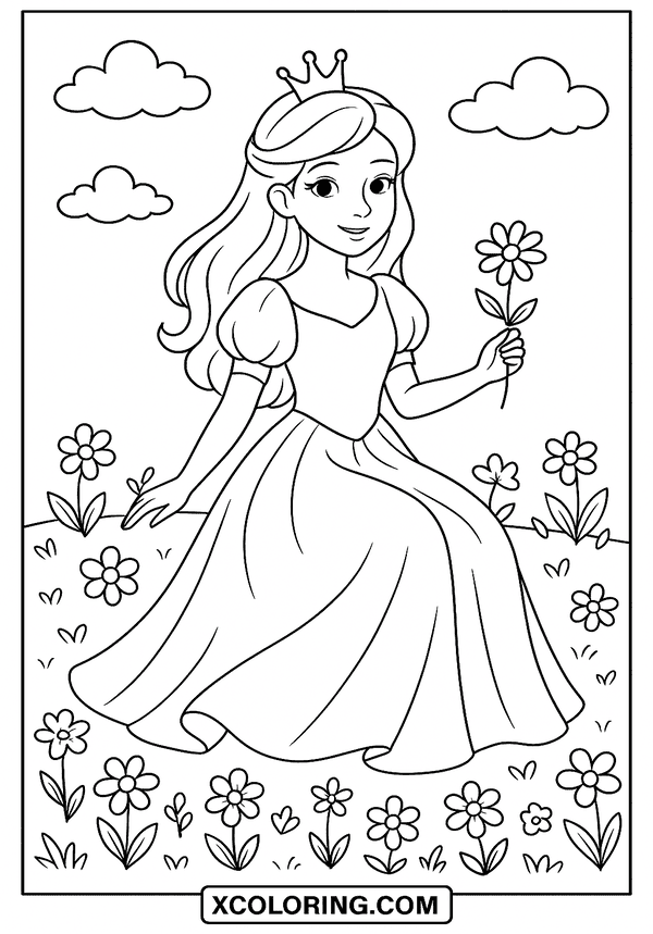 Princess in Flower Field coloring page