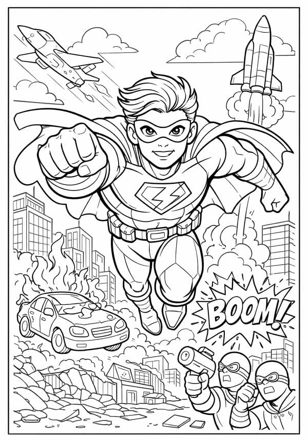 Printable Super Action Coloring Page