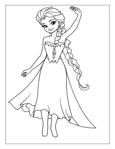 A Magical Elsa Coloring Page Featuring Queen Elsa In Her Beautiful Ice Dress, Standing Ready To Dance.