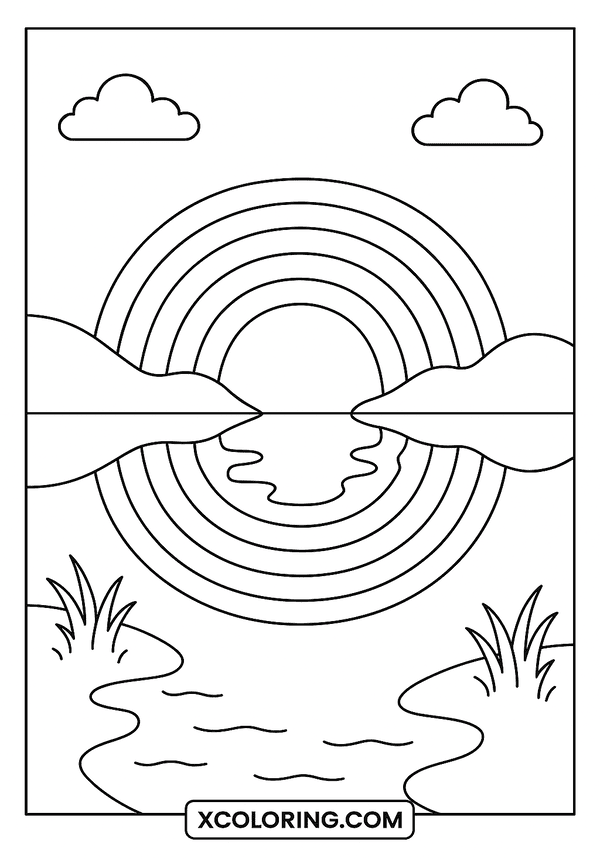 Rainbow Reflected In Lake coloring page