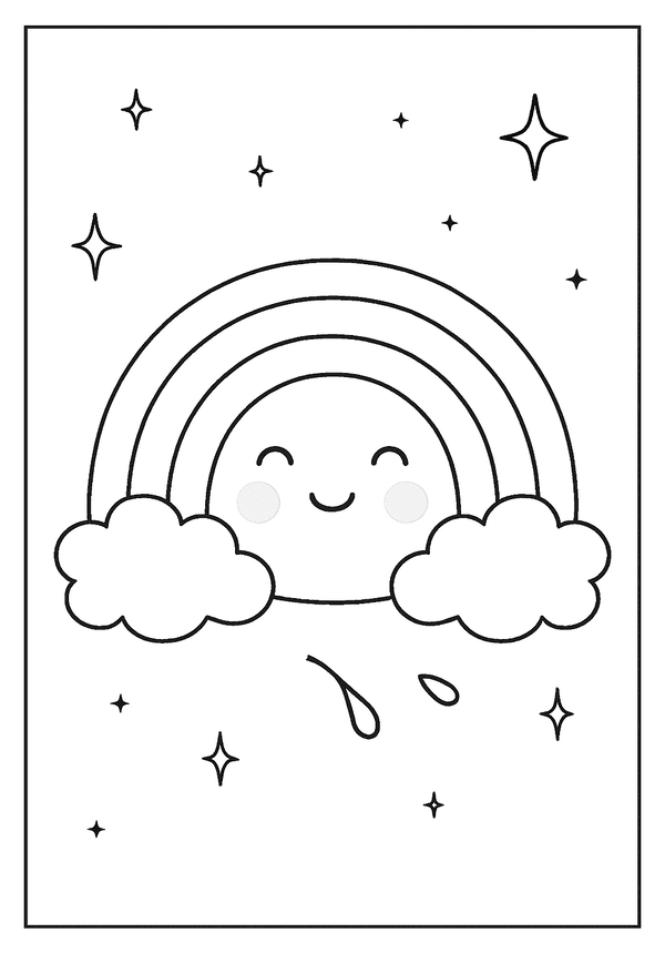 Printable Rainbow With Kawaii Vibes Coloring Sheet