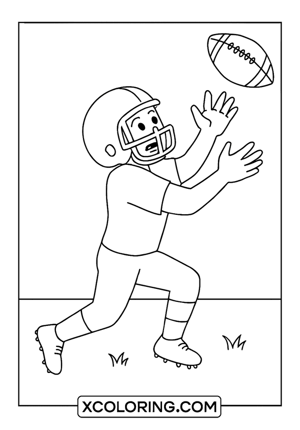 Football receiver reaching for a catch, an exciting Football Coloring Page.