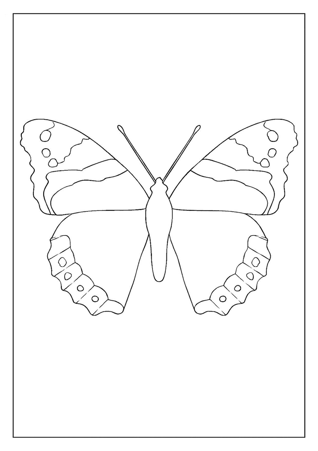 A Vibrant Red Admiral Butterfly Coloring Page. This Printable Insect Drawing Shows A Wide, Open Spread.