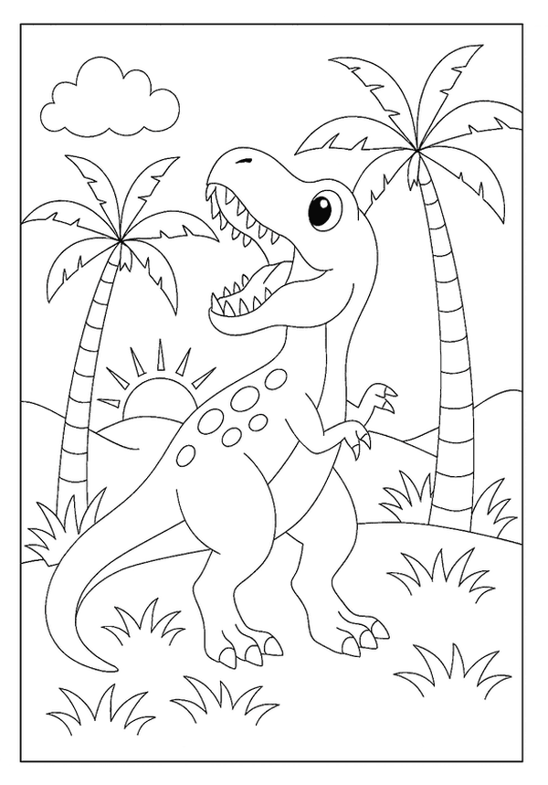 Printable Roaring T-Rex At Sunset Coloring Sheet