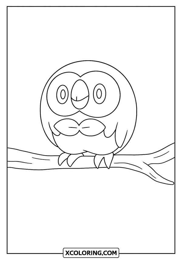 Rowlet Perched on Branch coloring sheet