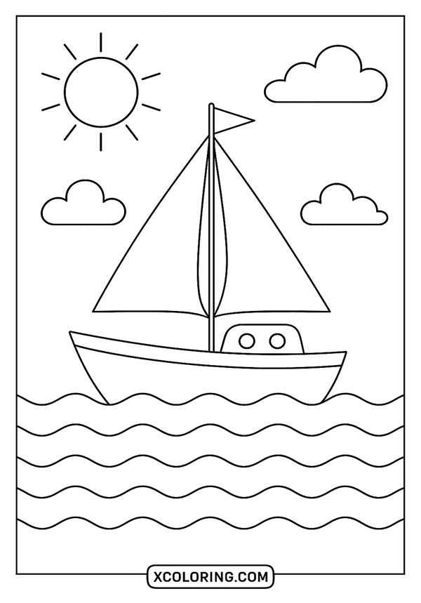 Sailing Boat at Sea coloring page