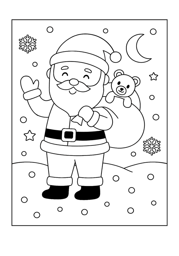 Santa Claus carries a big bag of toys in this fun coloring page.
