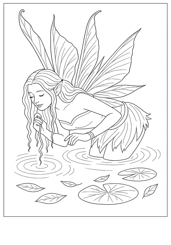 Printable Serene Fairy Coloring Scene Coloring Sheet