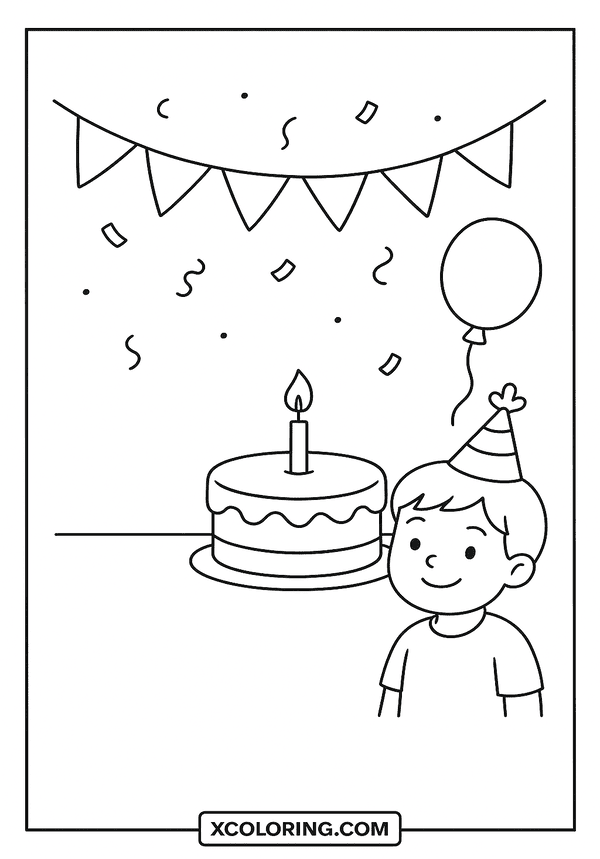 Simple Birthday Scene Sketch coloring sheet