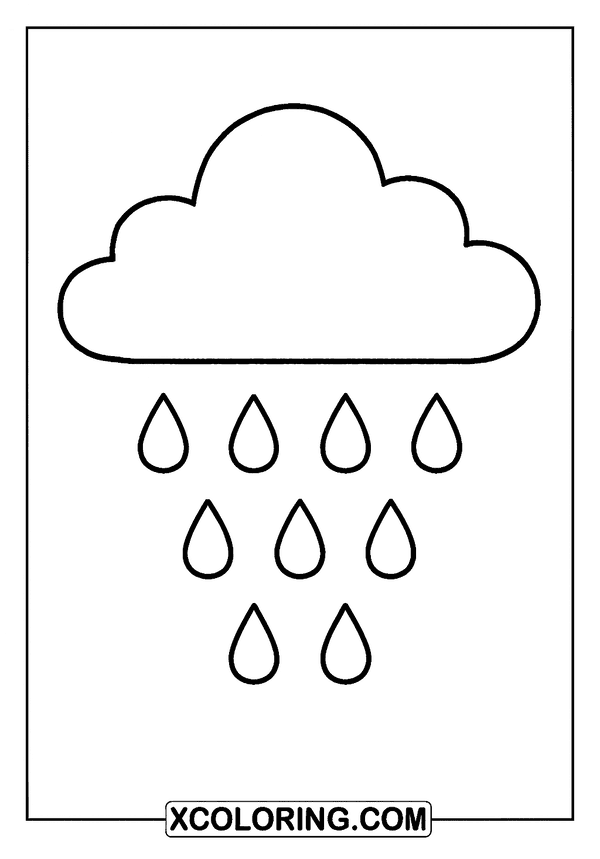 Simple Cloud And Raindrops coloring page