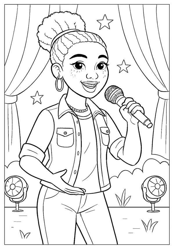 Printable Singing Star Teen Coloring Coloring Sheet