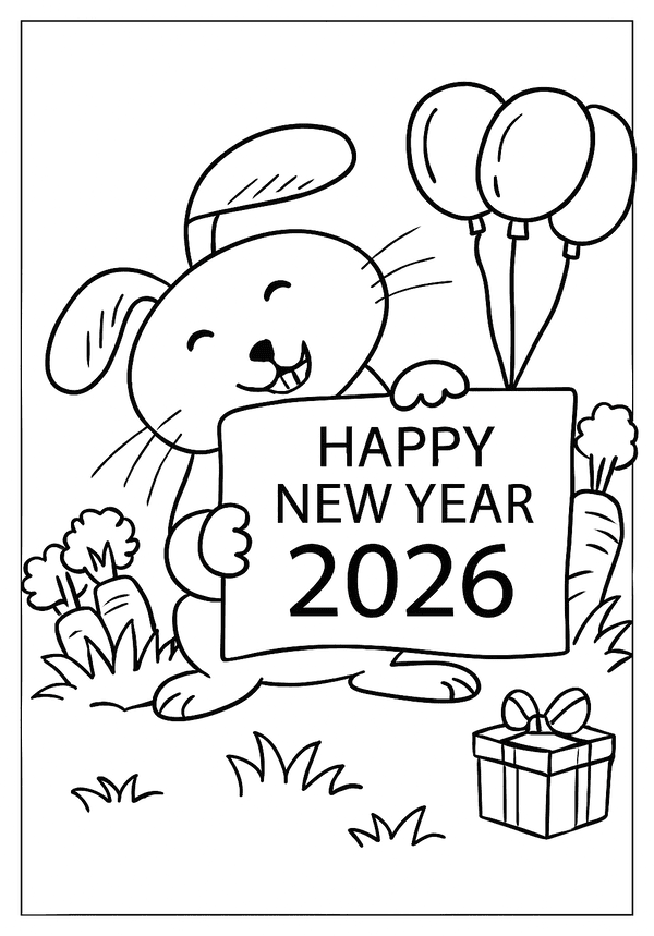 Smiling Bunny Welcomes New Year coloring page
