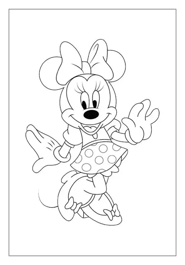 A Minnie Mouse Coloring Page. She Is Dancing With A Big Smile On Her Face. A Creative Activity.