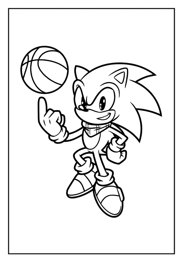 Printable Sonic Playing Basketball Game Coloring Sheet