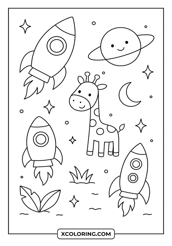 Space Rockets for Coloring coloring sheet