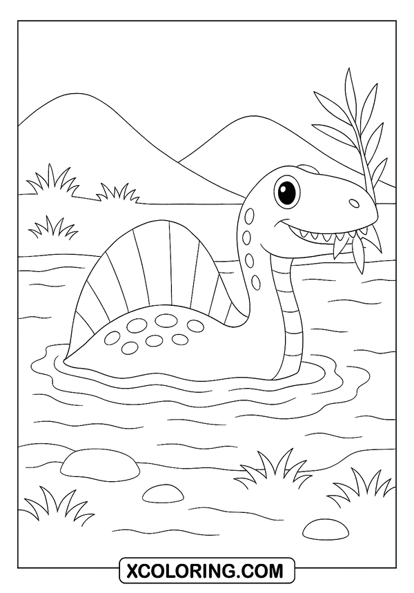 Spinosaurus Swims Through River coloring page