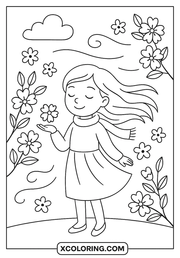 Spring Breeze and Blossoms coloring page