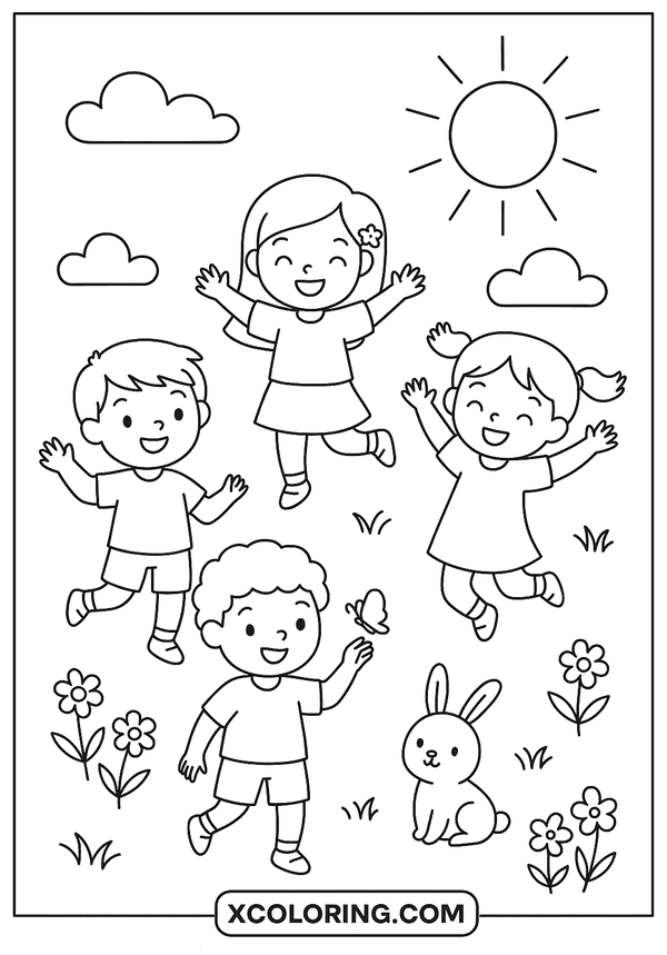 Spring Fun with Friends coloring page
