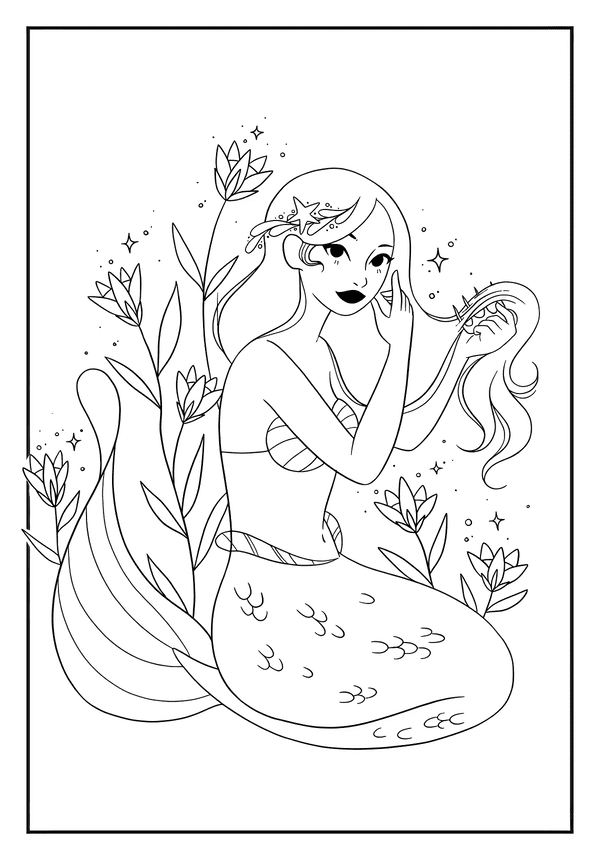 Starfish Mermaid Hair Art coloring page