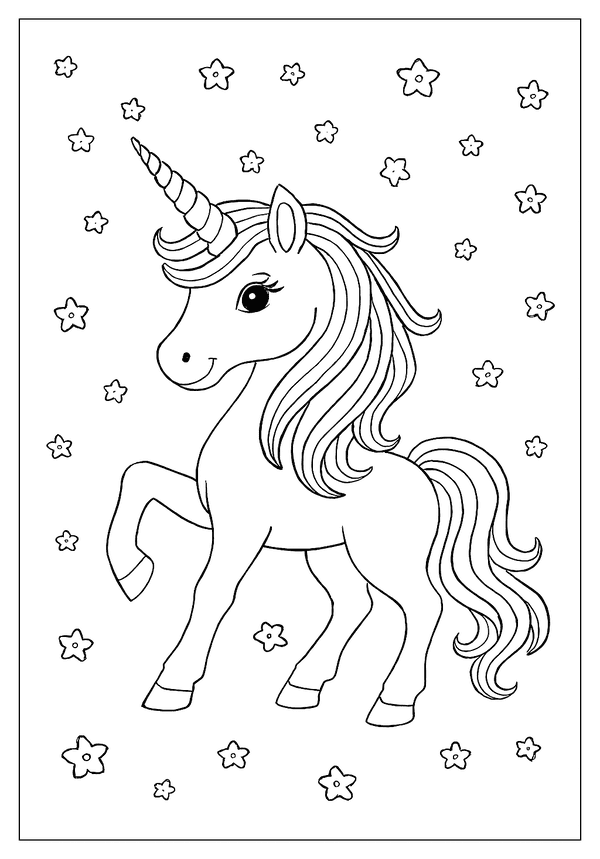 Printable Starlit Unicorn Coloring Magic Coloring Sheet