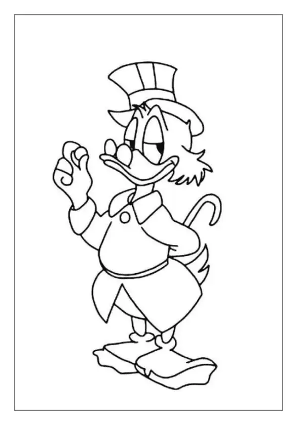A Scrooge Mcduck Coloring Page. He Is Wearing His Classic Top Hat And Coat, Ready To Be Colored.