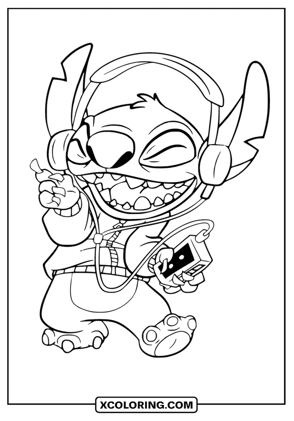 Stitch Listening to Music coloring page