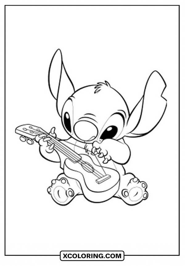 Stitch Playing Guitar Joyfully coloring page