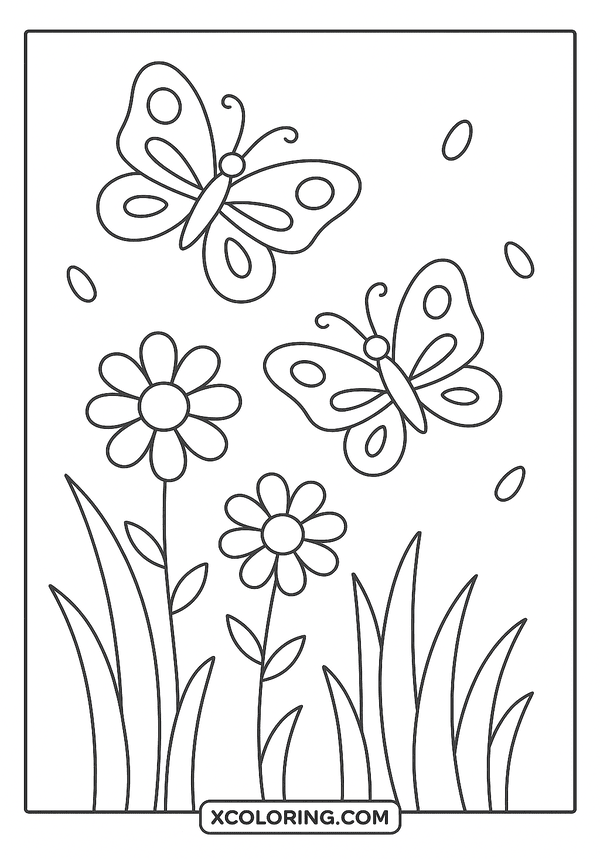 Summer Garden with Butterflies coloring page