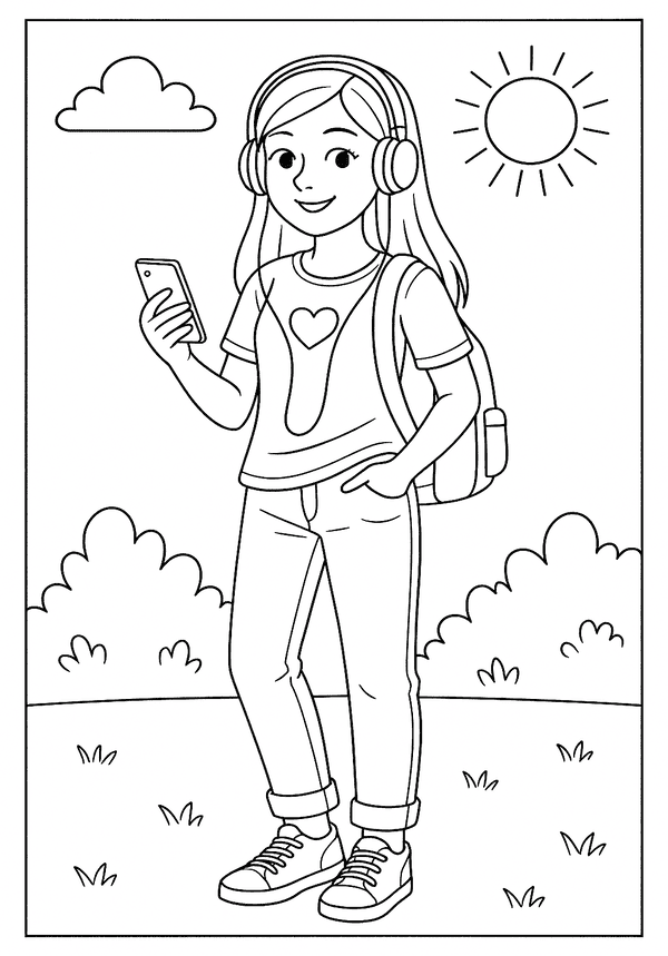 Printable Sunny Music Teen Coloring Coloring Sheet