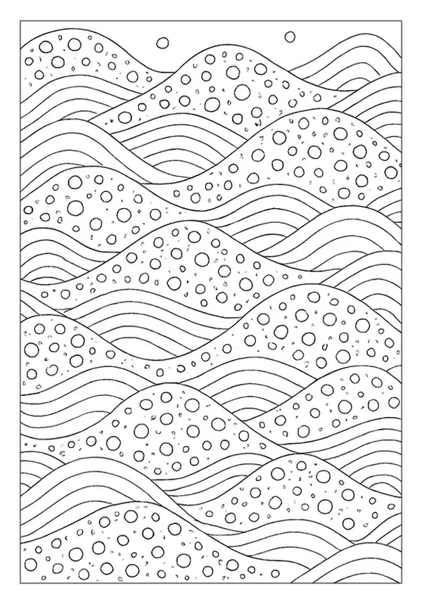 Swirling star mandala pattern coloring page with leaf borders.