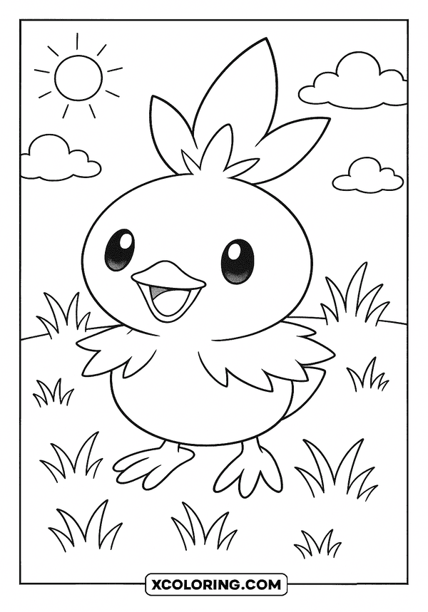 Torchic in Sunny Field coloring page