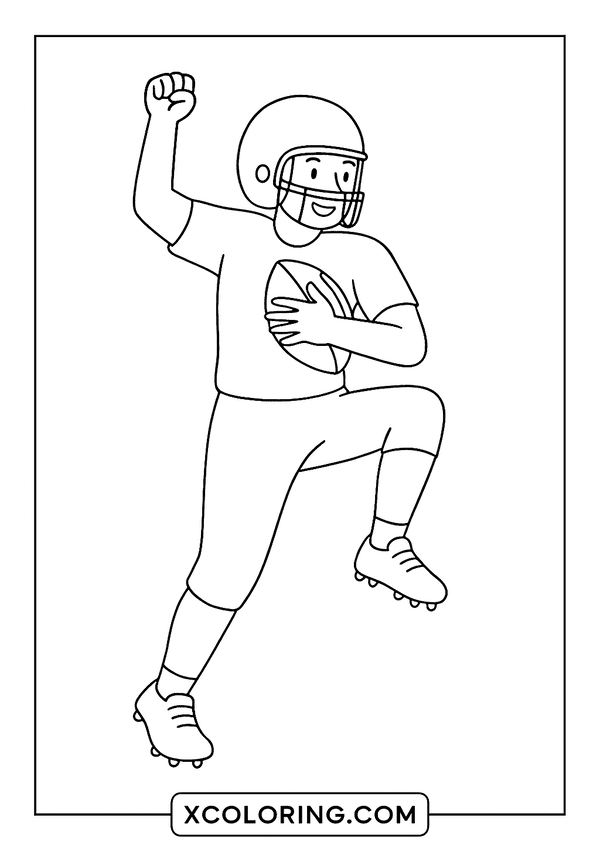 Excited football player celebrating a touchdown, perfect for a Football Coloring Page.