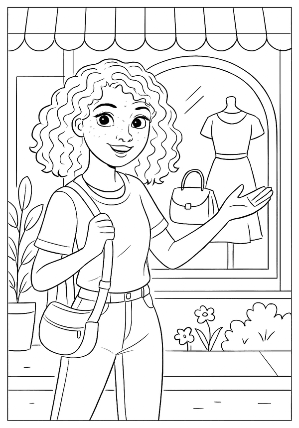 Trendy Teen Shopping Coloring coloring page